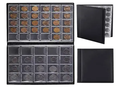 Érmealbum, 250 zsebes, 35x35 mm, 28x28 mm, fekete