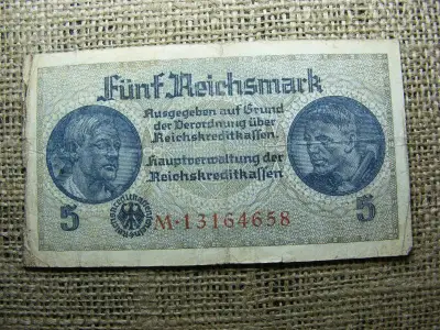 Birodalmi 5 márka bankjegy, 1939-1944, horogkeresztes