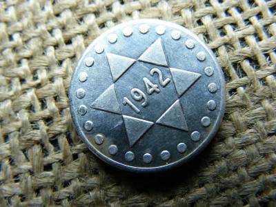 5 Pfennig Lodz gettó 1942, zsidó pénz másolat