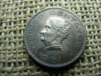 Mexikó 5 centavos, 1951, ezüstözött