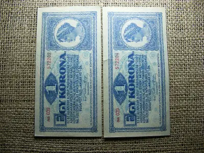 1 korona bankjegy, 1920, sorszám közeli pár