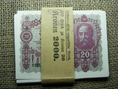 20 Korona 1922, hajtatlan, sorszámkövető, eredeti kötegelő