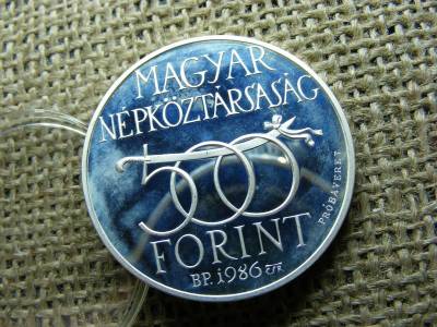 500 forintos próbaveret, 1986, Budavár, ezüst, PP