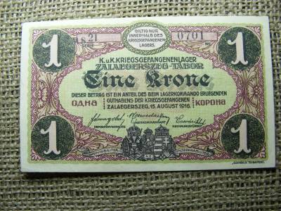 Zalaegerszeg 1 korona bankjegy, 1916, Adamo HHZ-1.4 v