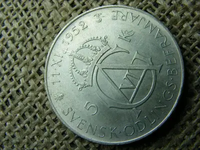 Ezüst 5 korona, 1952, Svédország