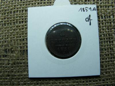 1 krajcár 1851 A, verdehibás, elfordult