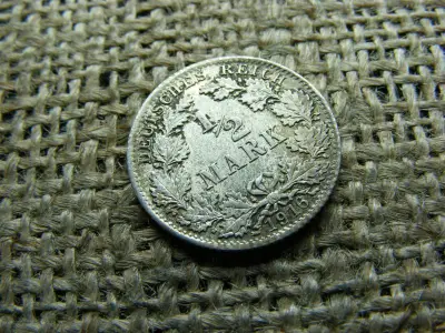 Birodalmi 1/2 márka, 1916 D, ezüst