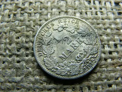 Birodalmi 1/2 márka, 1915 D, ezüst