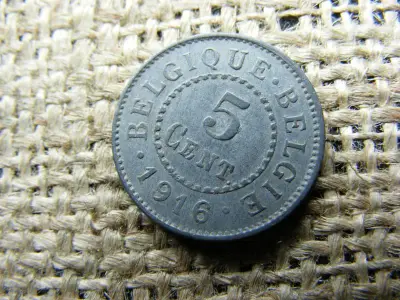 Belga 5 centes érme, 1916