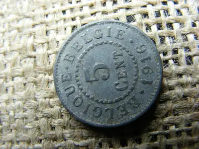 Belga 5 centes érme, 1916
