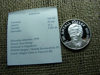 Antall József Emlékérem, 1990-1993, PP ezüst