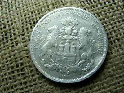 Hamburg, 5 márka, 1891, ezüst