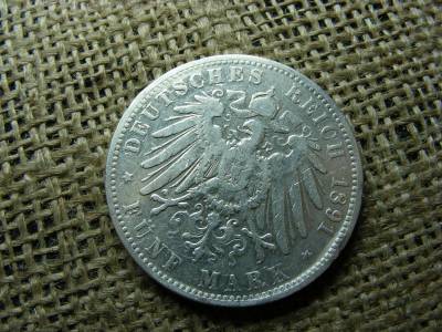 Hamburg, 5 márka, 1891, ezüst