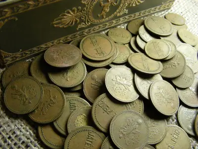Francia játékzsetonok, 1900-as évek, 160 db, dobozos