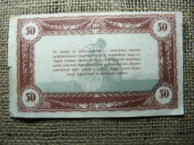 50 Korona Vásárlási Visszatérítés, 1916, HANGYA