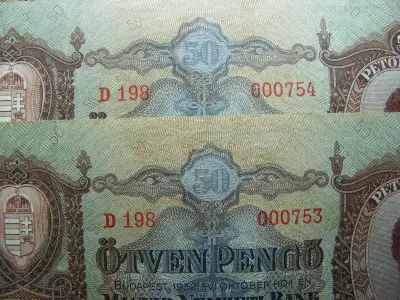 50 pengő, 1932, 2 db sorszámkövető, alacsony sorszám