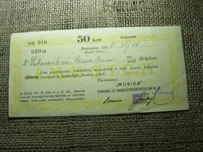 Budapest 500 korona, 1918, Musica Zongora