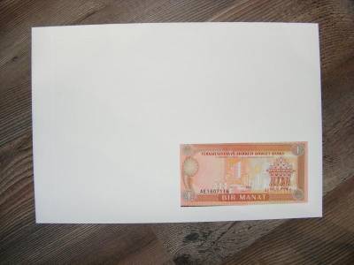 Türkmenisztán 1 manat bankjegy, bélyeges boríték