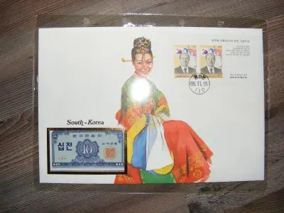 Bankjegyes boríték, 1985, Dél-Korea 10 Jeon 1962 UNC