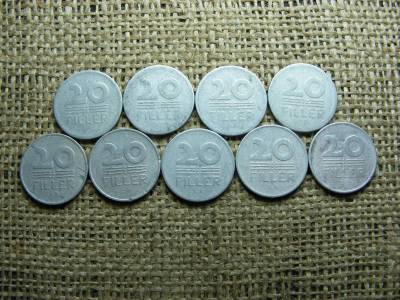 20 fillér teljes sor, 1953-1965, benne 1957-es év