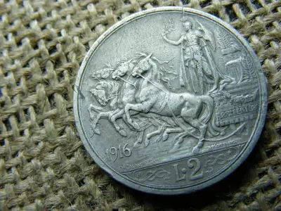 Olasz 2 Lira, 1916, ezüst