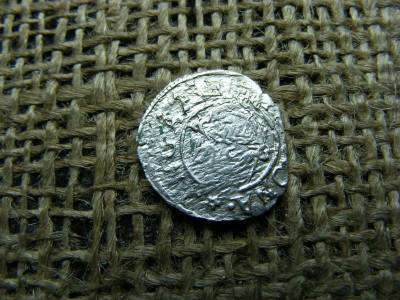 Ezüst Miksa dénár, 1577, dupla veret, verdehibás
