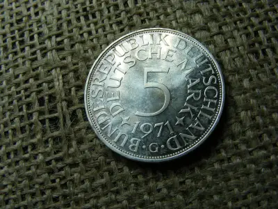 Ezüst 5 márka érme, 1971, G jelzés