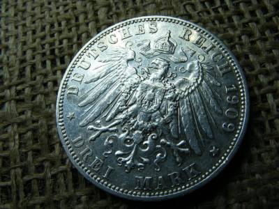 Birodalmi ezüst 3 márka, 1909 E