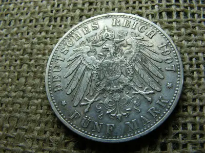 Ezüst 5 márka érme, 1907 D