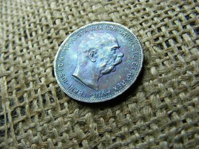 Ezüst 1 korona érme, 1915, extra patina