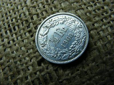 Svájci 1/2 frank érme, 1963, ezüst