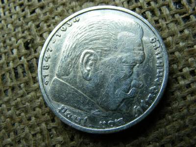 Birodalmi ezüst 5 márka, 1937, G jel