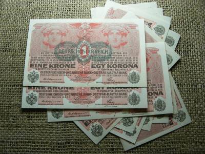 1 korona bankjegy, 1916, DÖ, hajtatlan, kötegből
