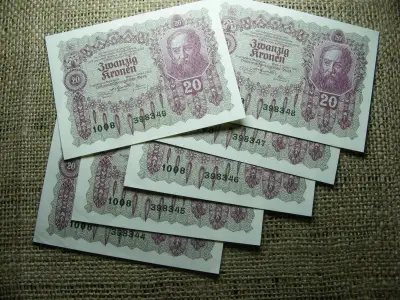 20 koronás bankjegy, 1922, hajtatlan, kötegből
