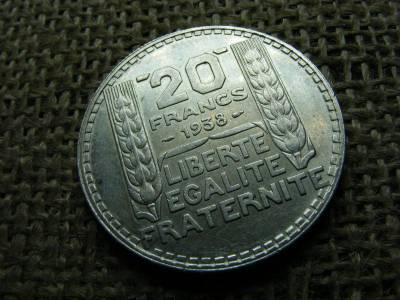 Francia 20 frank, 1938, ezüst