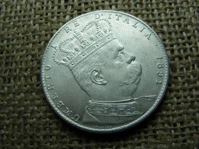 5 Lire / 1 Tallero / 1 Rial, Umberto I, 1891, ezüst utánveret