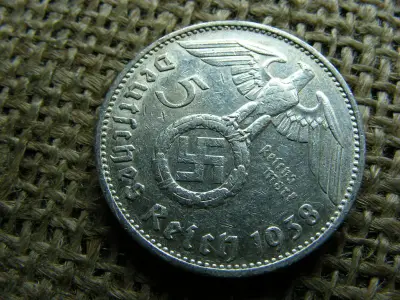 Birodalmi 5 márka, 1938 F, ezüst