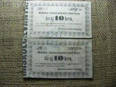 Miskolcz Városi Pénztári Utalványa, 1860, 10 krajcár, pár