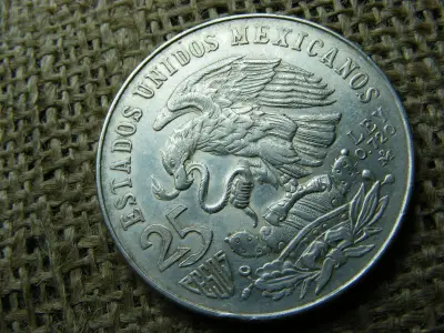 Mexikó, 25 pesos, 1968, ezüst