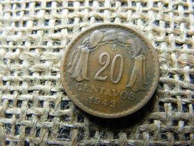 Chile 20 centavos érme, 1943