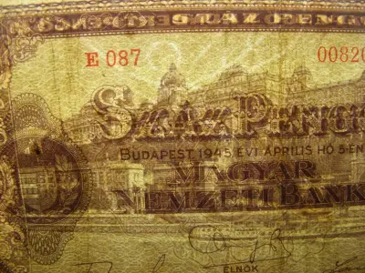 100 pengő, 1945, hibás nyomtatás, makkos vízjel