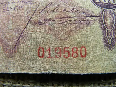 100 pengő bankjegy, 1930, egyedi sorszám