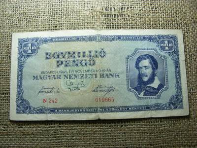 Egymillió pengő bankjegy, 1945, egyedi sorszám