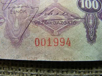 100 pengő bankjegy, 1930, egyedi sorszám