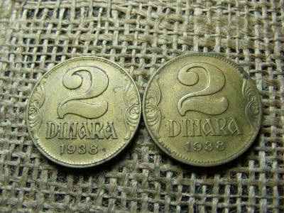 Jugoszlávia 2 dinar, 1938, kis és nagy korona pár