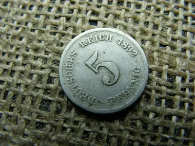 Birodalmi 5 pfennig, 1892 G, ritkább