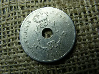 Belgium 25 centimes, 1908, Léopold II holland szöveg