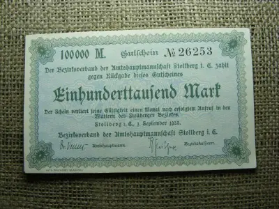 100000 márka bankjegy, 1923, Stollberg körzet