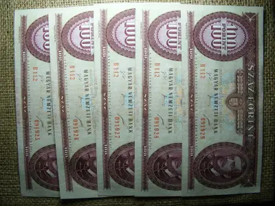 100 forintos bankjegy, 1995, UNC, 5 db sorszámkövető