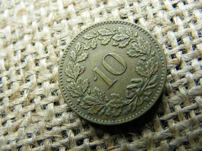 Svájc 10 Rappen 1919, Libertas, sárgaréz